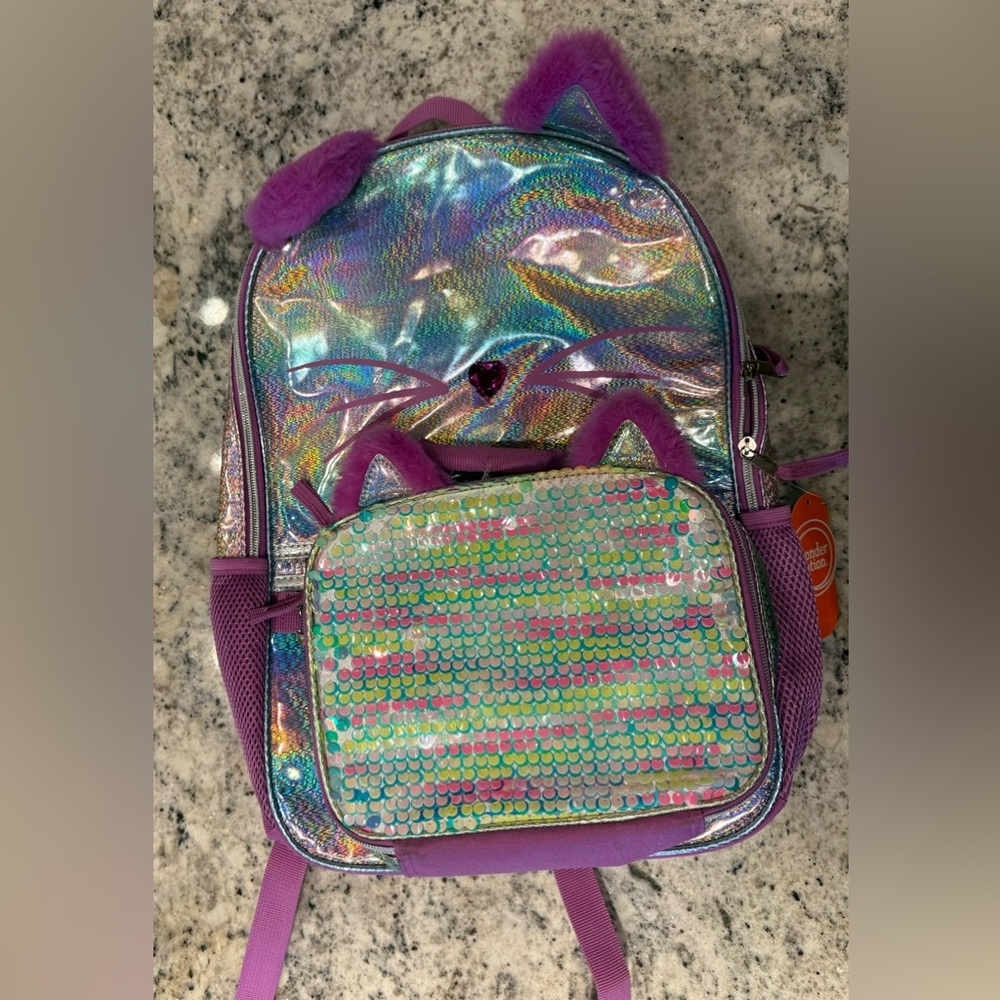 Wonder Nation Backpack Pink Rainbow Sequins with Lunchbox